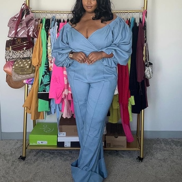 🎉Discover the perfect off-shoulder wide-leg jumpsuit lux 100% cotton -size 4XL! - Picture 1 of 7